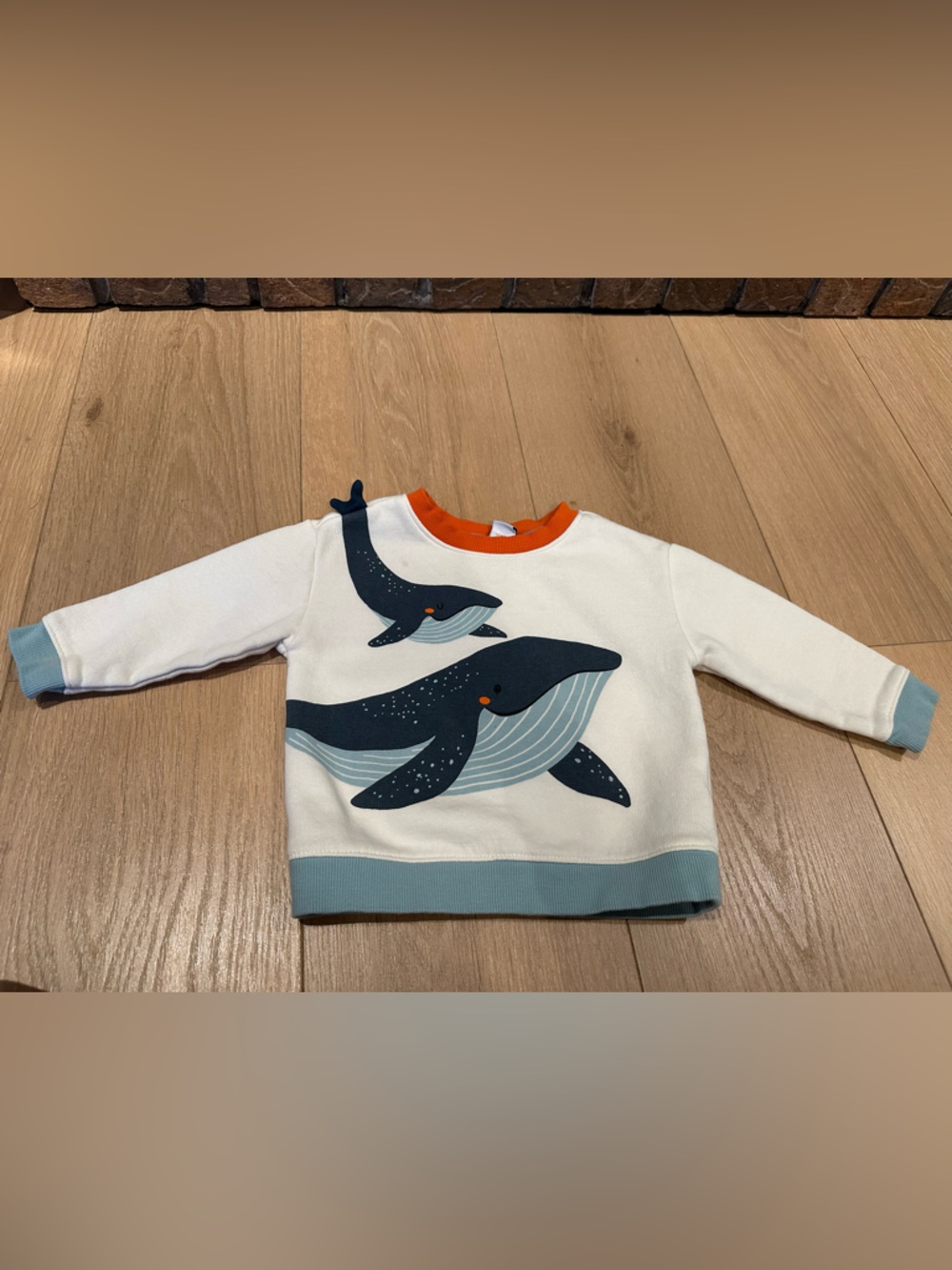 Old Navy Cream Sweatshirt with Navy Whale and Orange Trim